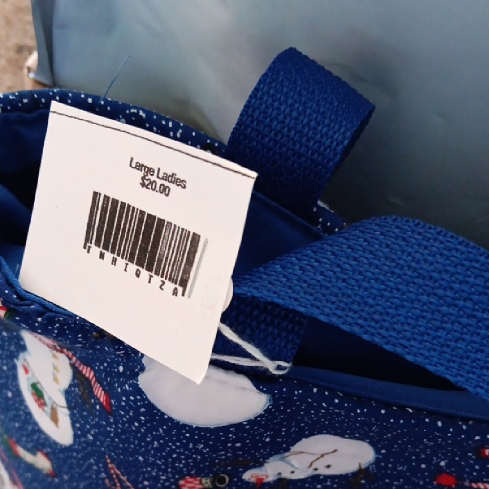 Festive Blue and White Winter Tote Bag - Picture 2 of 9